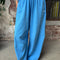model wearing french blue draped relaxed fit pants