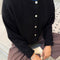 model wearing black mohair button up cardigan