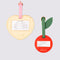 back view of set of 2 leatherette luggage tags with red heart that says 'cute little luggage tag' and tag shaped as a cherry