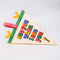 up close of cream pennant luggage tag with colorful 'see you when i see you!' front and pink, yellow and green trim