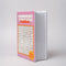 side view of textured 'pages' of pink word search puzzle book shaped ceramic vase