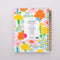 back view of ivory large 17-month planner with colorful floral print and blue elastic closure