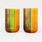 front view of set of two high ball glass set with four colors sections: pink, green, orange and red