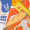 oat milk, butter stick, cheese wedge, sausage link and orange juice carton bookmarks