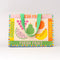 Rattan market tote with colorful fruit tile accents