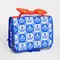 blue and white Scandinavian plaid with red bow handle