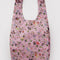 pink big baggu with whimsy floral print and mystical creatures