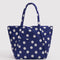 navy cloud bag with white polka dots