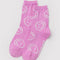 pink crew socks with white smiley print