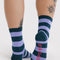 back view of malachite and blue striped crew socks