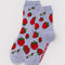 light blue crew socks with all over strawberry print