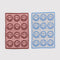 flattened set of smiley hand towels: light blue with blue smiley, pink and red smiley