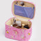 pale yellow interior of pink large cosmetic bag with melting gold star print