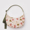 medium nylon crescent bag with green and pink abstract floral print