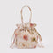 cream drawstring bag with abstract floral print