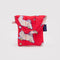 red puffy earbud case with lamb print