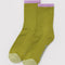 olive green socks with lavender and light green trim