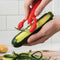 model peeling a zucchini with red lobster peeler