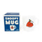 white mug with snoopy in a large red puffer jacket and yellow beanie and packaging