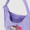 interior zipper of lavender mini nylon shoulder bag with embroidered hello kitty and my melody holding hands