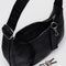 black interior key leash in small black recycled leather crescent bag with monochromatic strap