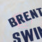 up close of white tee with navy 'BRENTWOOD SWIM CLUB' across the front