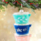 stacked set of three pastel vintage casserole ornament: teal, royal blue and pink