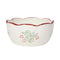side view of set of 4 burgundy and sage dainty floral nesting bowls