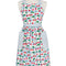 blue gingham cherry print cotton apron with blue grid patch pockets and straps