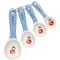 blue handle measuring spoons with cherry design in the spoon