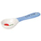 side view of blue handle measuring spoons with cherry design in the spoon