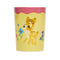 front view of pale yellow and mauve juice glass with deer and floral print