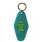 teal hotel keychain with lime green 'ANTI SOCIAL DOG MOM' across the front