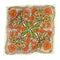 cream background bandana with orange, green, gold and pink with chocolate brown outlines