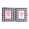opened blue and cream gingham fabric folio frame with blue velvet ribbon