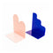 back view of pink and blue acrylic scalloped bookends with books