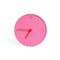 pink round clock with red hands