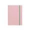 pink weekly planner with kelly green elastic closure and text