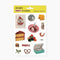 party sticker sheet with disco ball, cake, snacks, record player, and cute 'PARTY' and 'FUN cutouts