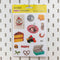hanging party sticker sheet with disco ball, cake, snacks, record player, and cute 'PARTY' and 'FUN cutouts