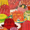 up close of colorful jello mold print