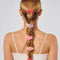 model with set of 5 cherry print and solid pink blossom ruched satin scrunchies in their hair