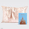 light pink silk pillowcase with brown dainty crown print and packaging