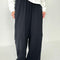 model wearing black cotton wide leg pants with side inlets