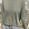 model wearing sage linen blend long sleeve top