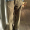 model wearing olive cotton straight leg work pants
