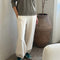 model wearing light cream french terry balloon pants