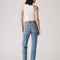 back view of model wearing light denim wedgie straight jeans