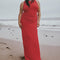 model wearing pepper red crinkle tank maxi dress with open tie back