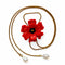 red poppy bolo with bronze chain and pearl dangles